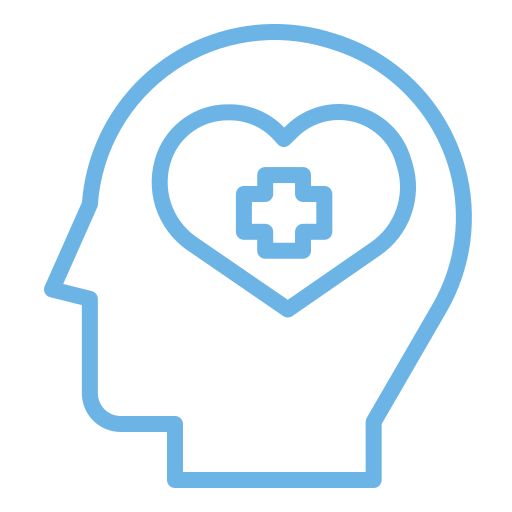 Image of head showing a heart and first aid symbol, representing health and wellbeing and a healthy workplace.